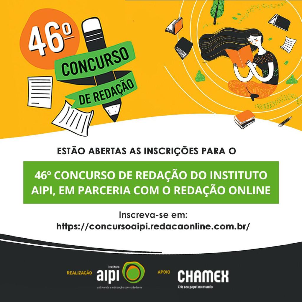 Instituto AIPI prorroga inscrições para 46º Concurso de Redação; alunos de escolas públicas têm até 19 de outubro