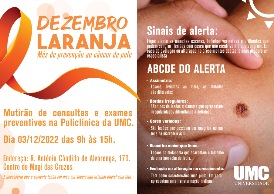 Dezembro Laranja: UMC realiza Campanha Nacional de Prevenção ao Câncer de Pele