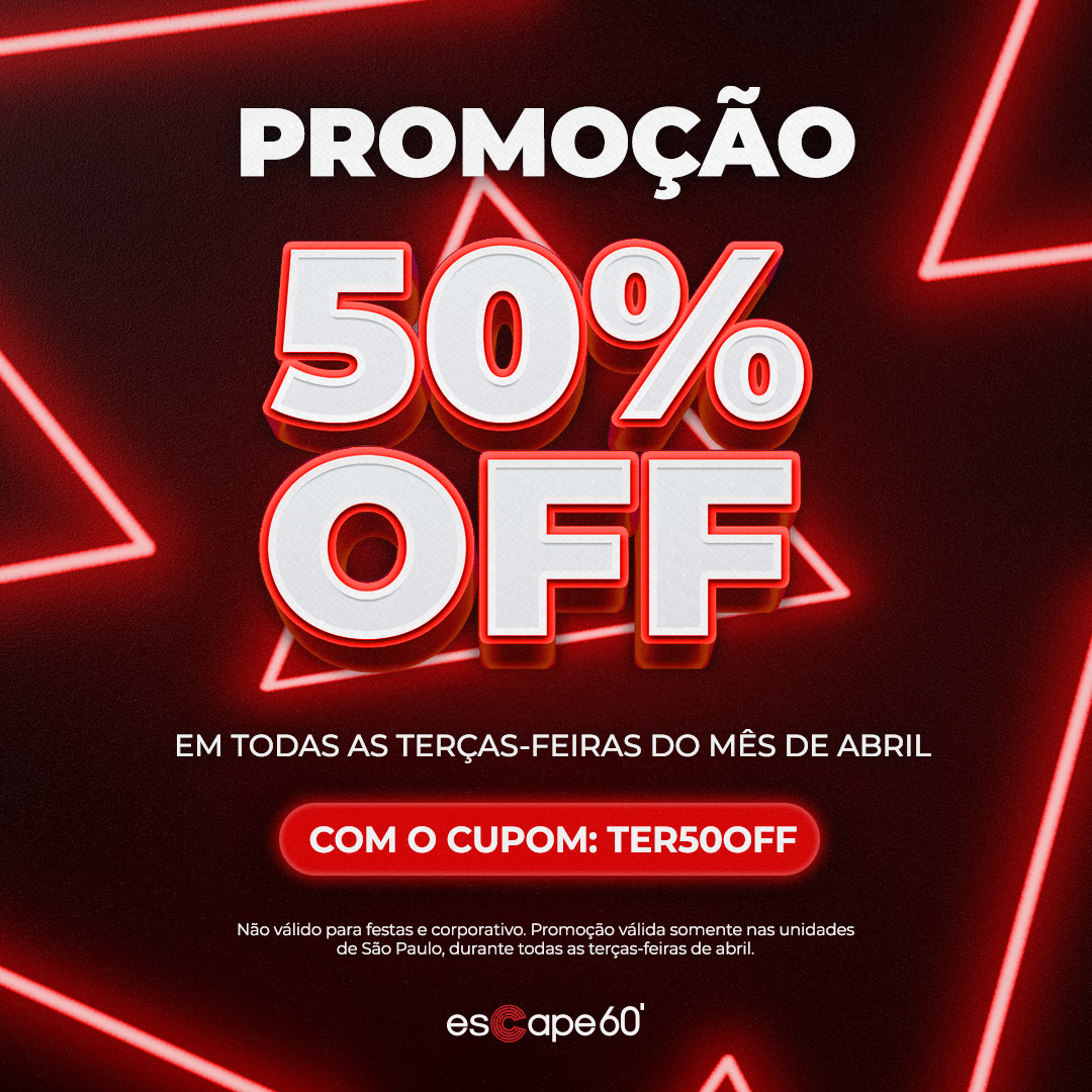 Escape 60 anuncia desconto de 50% toda terça-feira em abril